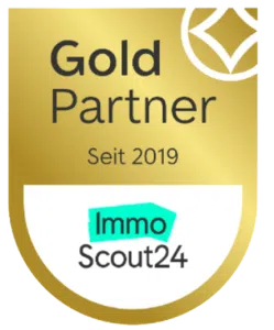Goldenes ImmoScout24-Siegel als Auszeichnung für Gold Partner seit 2019.